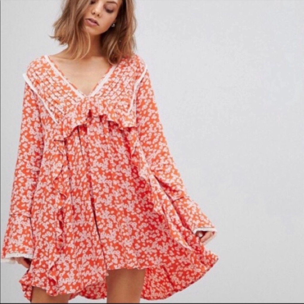 Free People Like You Best Orange Floral Mini Dress